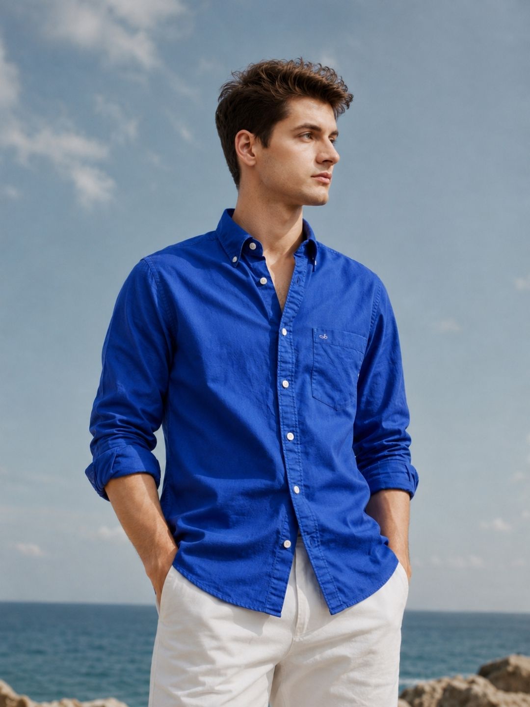 Aldeno Men Oxford Royal Blue Casual Shirt (GOIND)