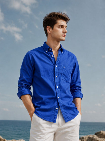 Aldeno Men Oxford Royal Blue Casual Shirt (GOIND)