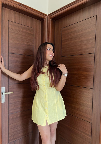 Waist Cinching Mini Linen Dress