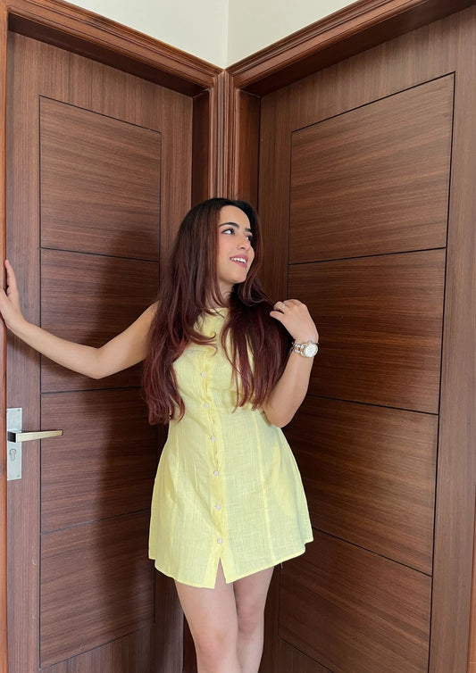 Waist Cinching Mini Linen Dress