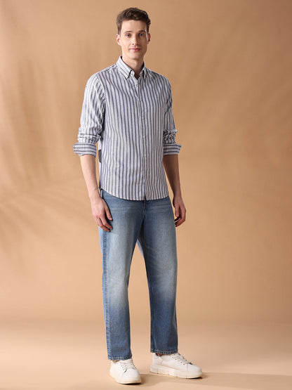 Blue Regular Fit Striped Casual Shirt for Men (COSMO)