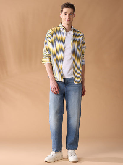Yellow Regular Fit Striped Casual Shirt for Men (DIGEO)