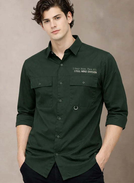 Adro Mens Cotton Twill Cargo Shirt Green| Stylish Outdoor Travel Shirt