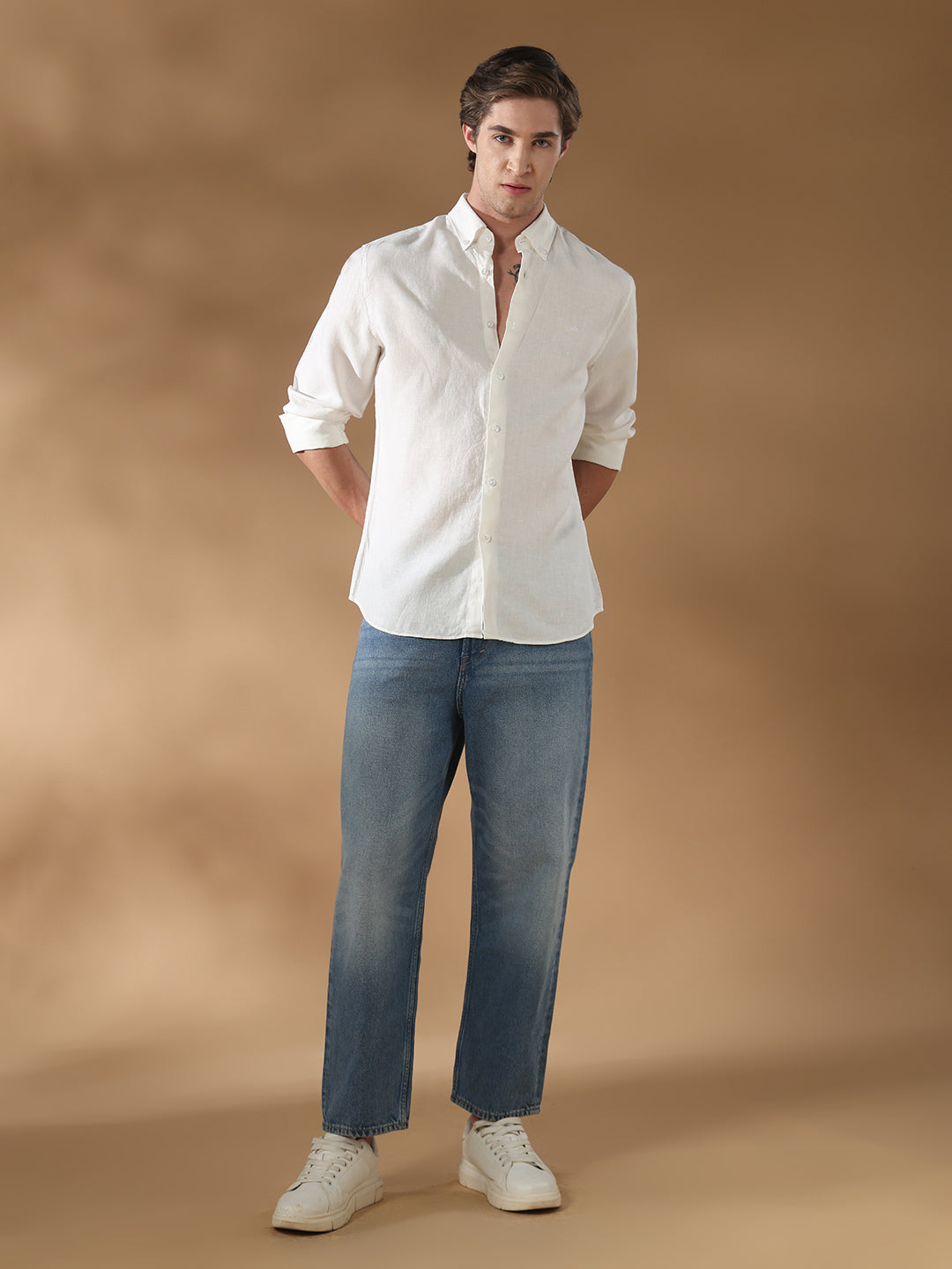Off White Regular Fit Casual Linen Shirt for men (LORIS)