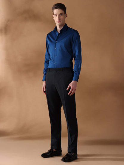 Navy Slim Fit Solid Formal Shirt for Men (BENIC)