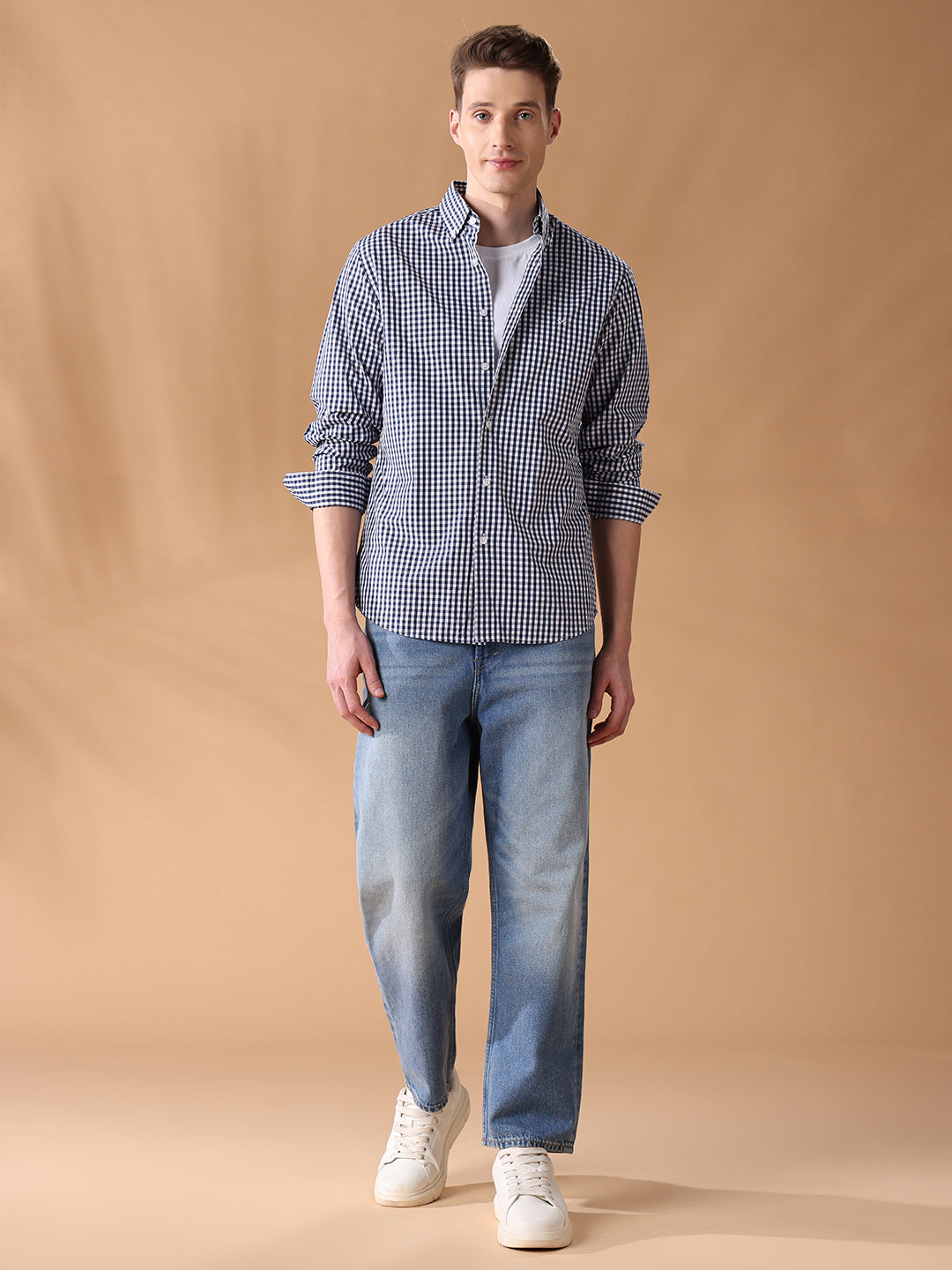 Blue Regular Fit Checked Casual Shirt for Men (LARS)