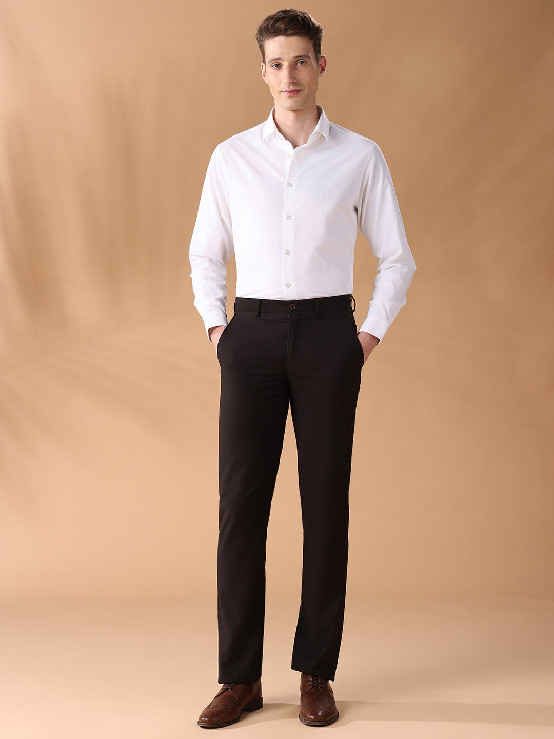White Regular Fit Stripes Formal Shirt for Men (LEANA)