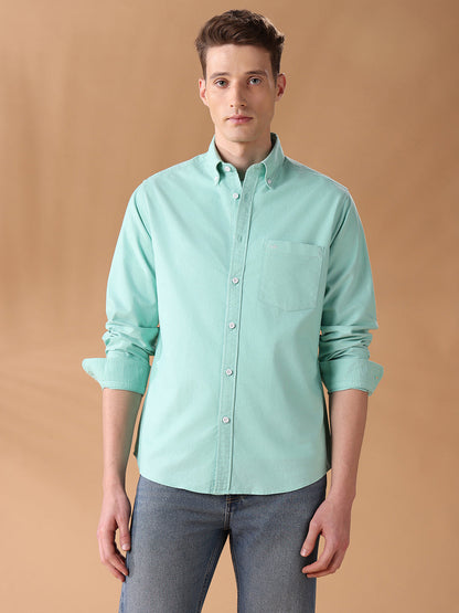 Green Regular Fit Solid Casual Shirt for Men (ADRON)