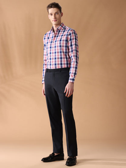 Pink Slim Fit Checked Formal Shirt for Men (CELEB)