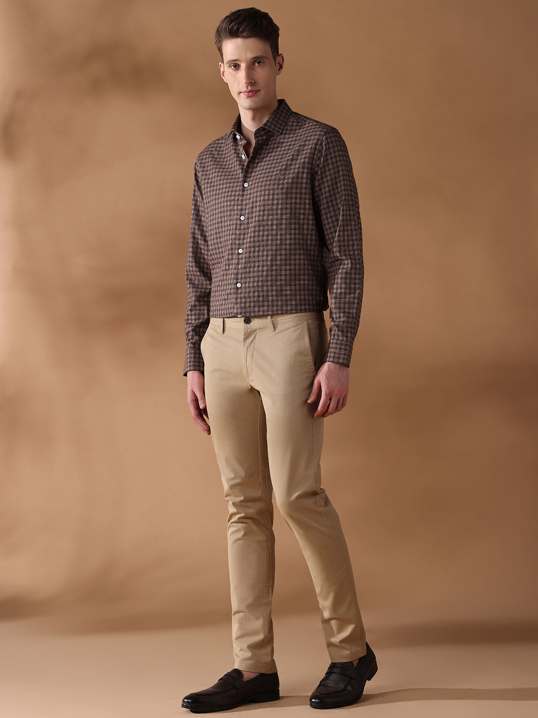 Brown Regular Fit Checked Formal Shirt for Men (LOTRY)