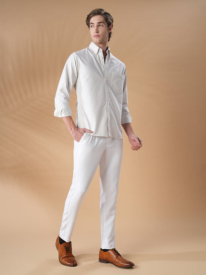 White-Beige Regular Fit Cotton Casual Shirt for Men (OPALE)