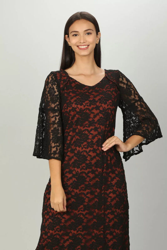 Black V neck Lace Aline Dress