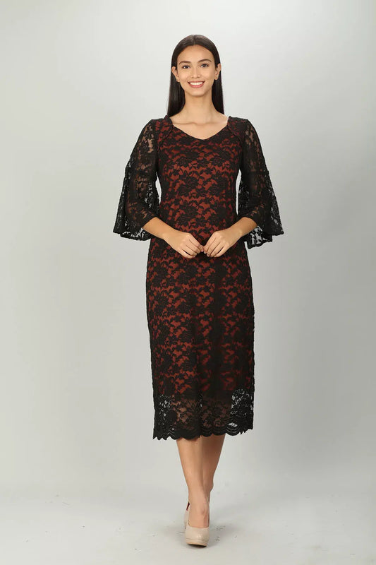 Black V neck Lace Aline Dress
