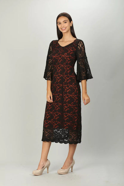 Black V neck Lace Aline Dress