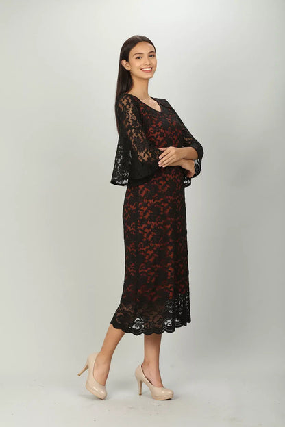 Black V neck Lace Aline Dress