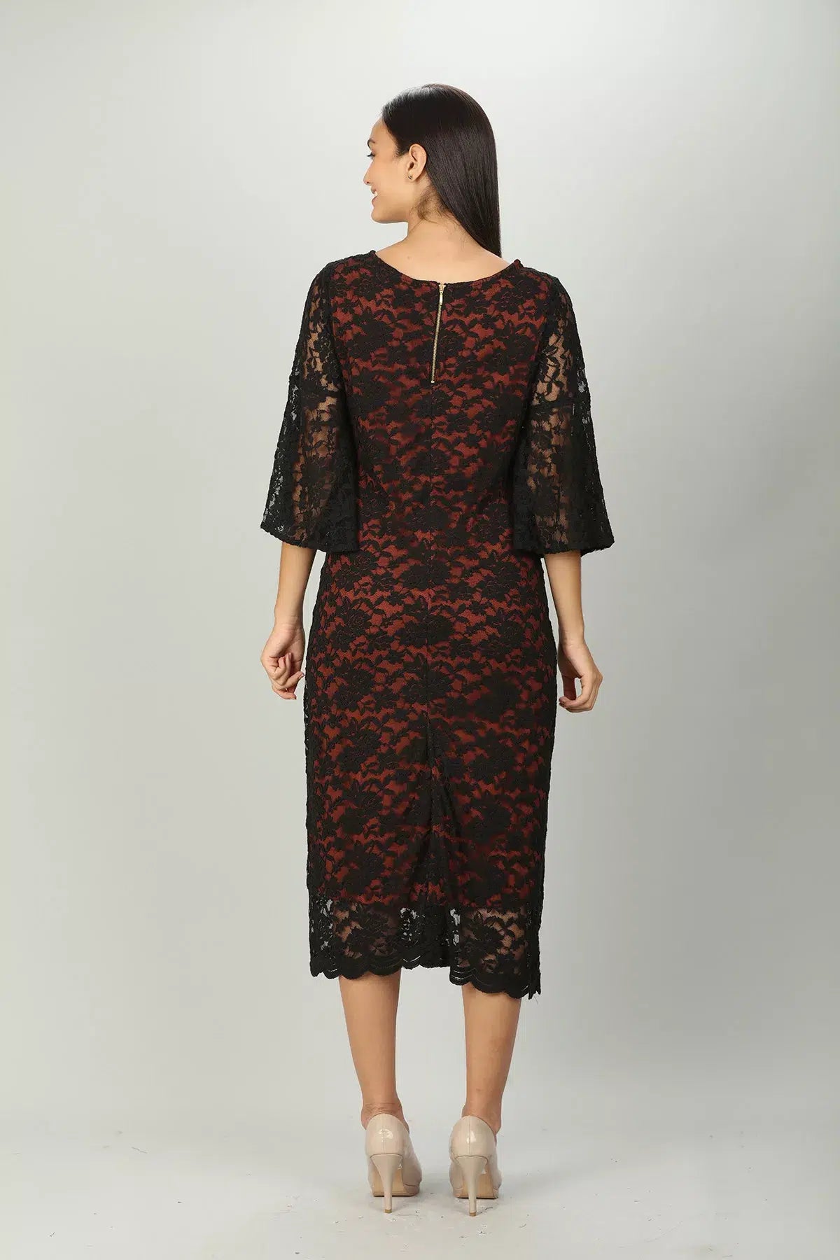 Black V neck Lace Aline Dress