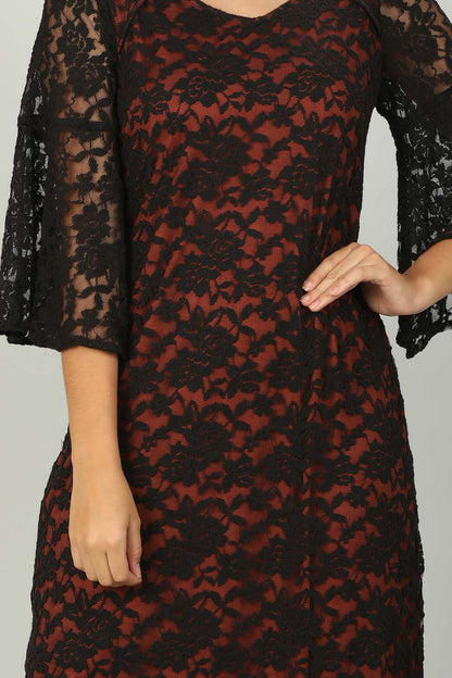 Black V neck Lace Aline Dress