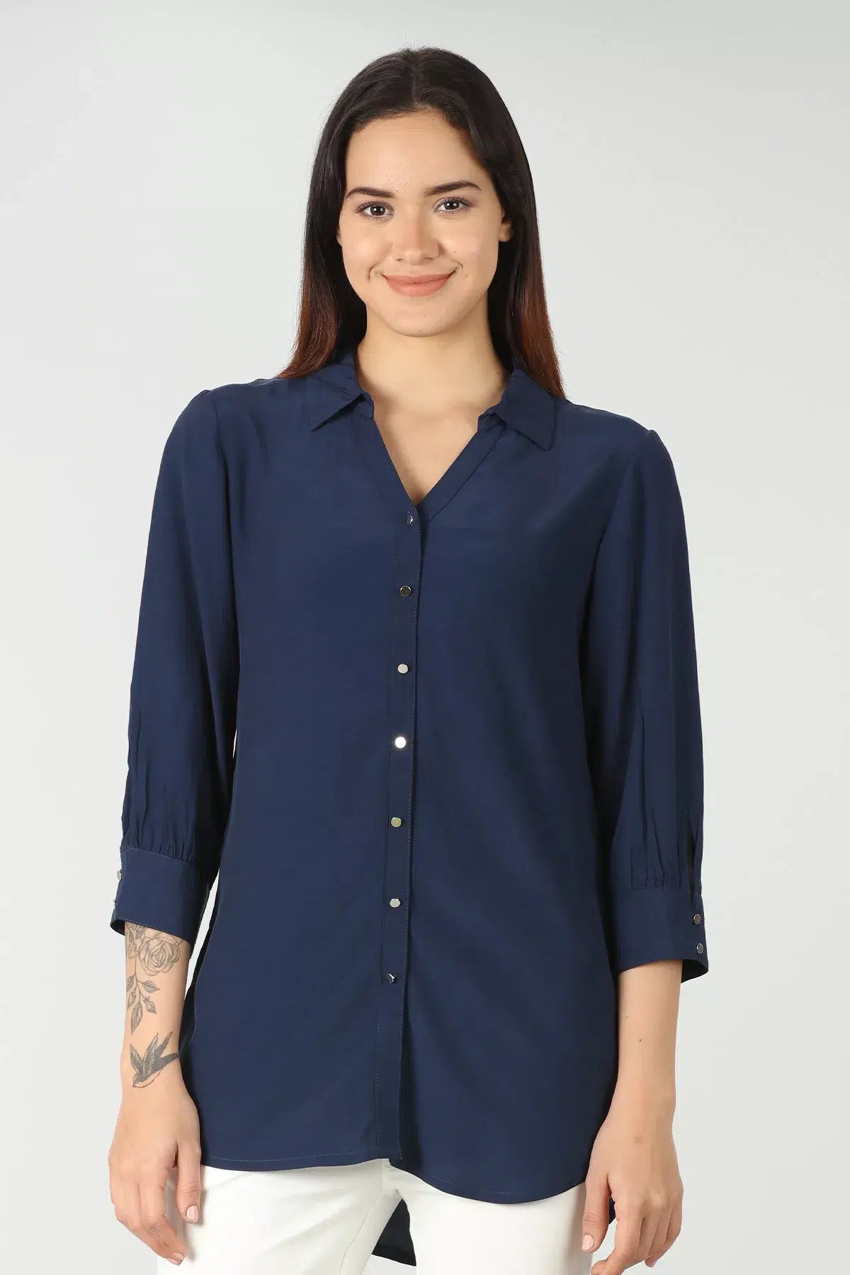 Solid Navy High-Low Shirt