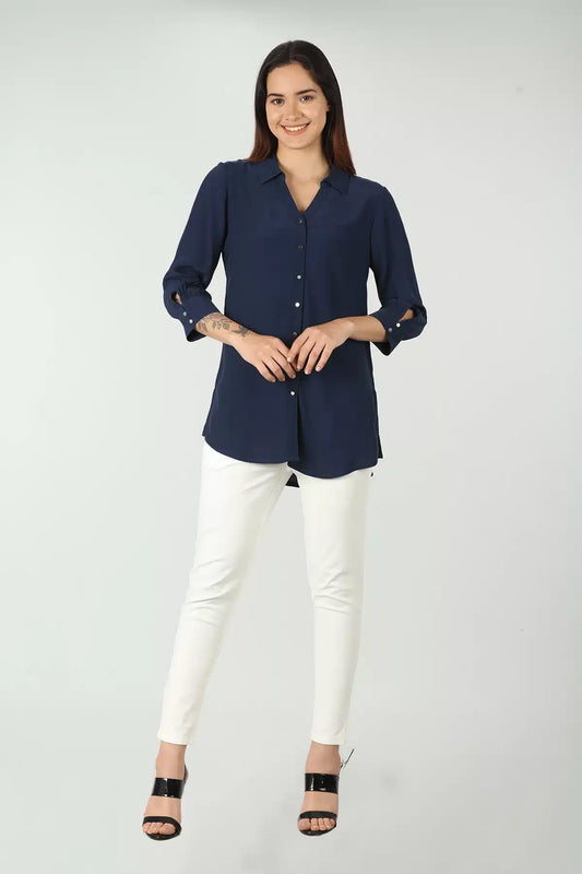 Solid Navy High-Low Shirt