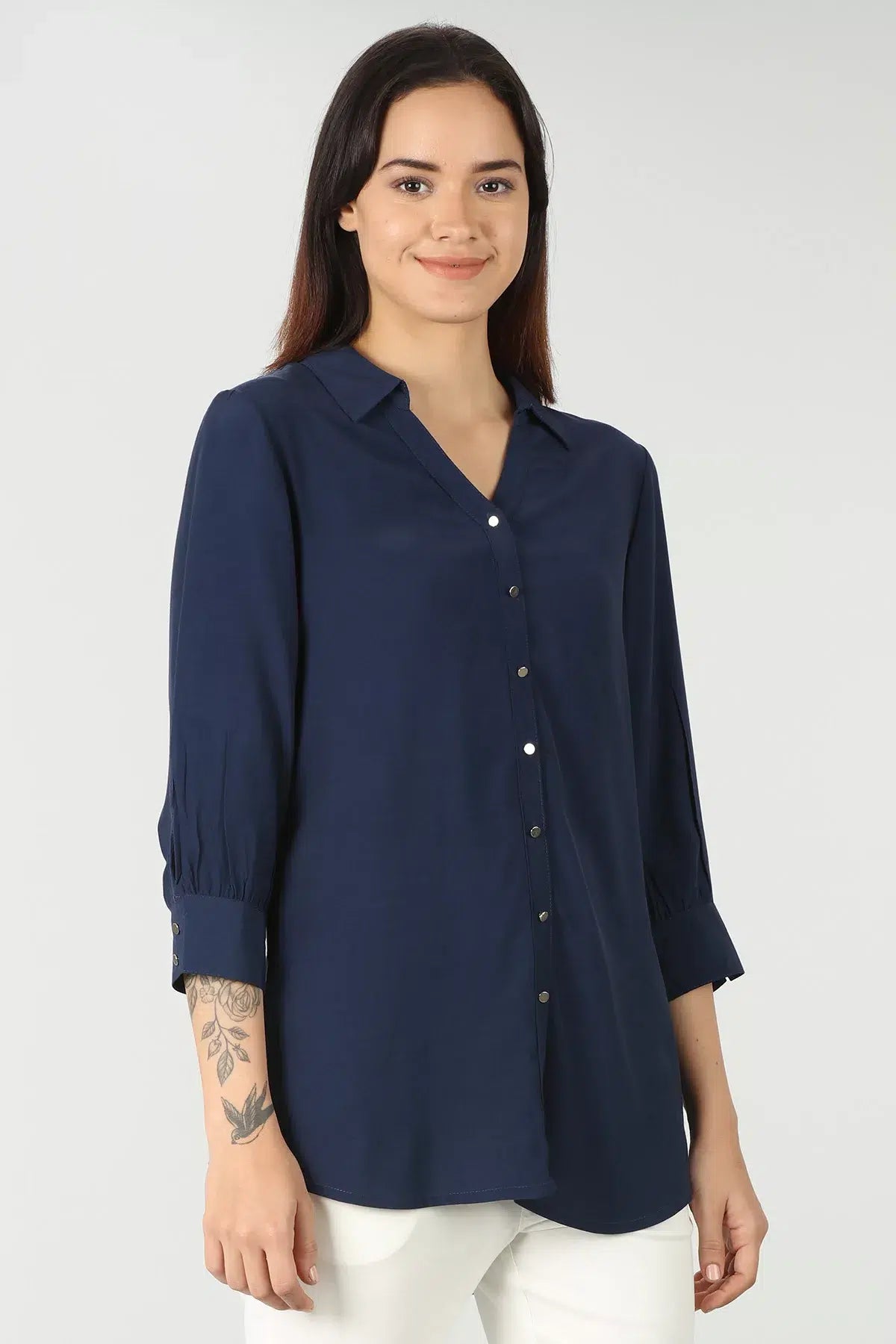 Solid Navy High-Low Shirt