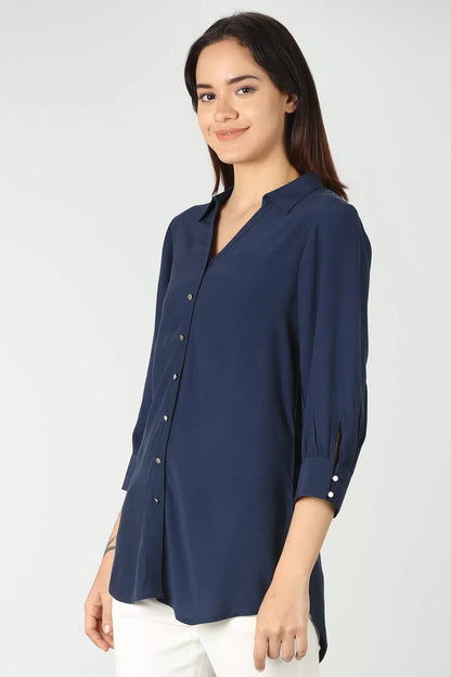 Solid Navy High-Low Shirt
