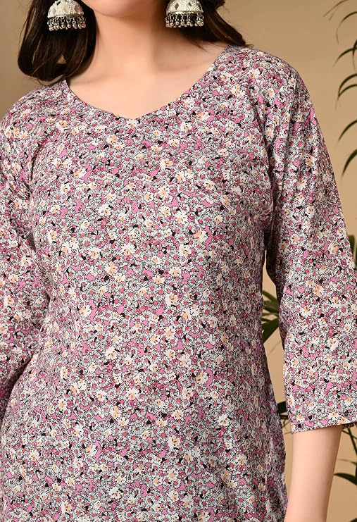 LIBOZA Cotton Short Kurti for Women Round Shape, Stylish Womens Kurtis Tunics Woman Kurta on Jeans | Shorts Tops Kurthis Top