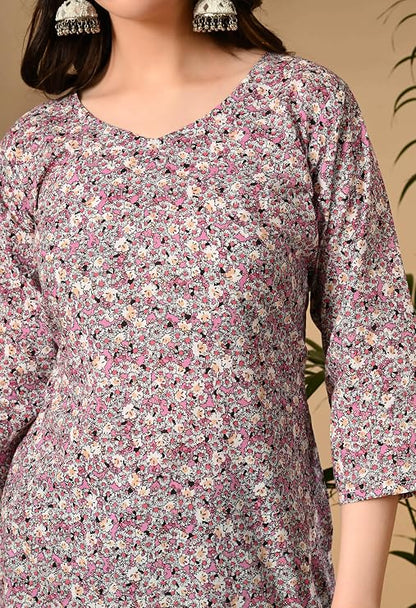 LIBOZA Cotton Short Kurti for Women Round Shape, Stylish Womens Kurtis Tunics Woman Kurta on Jeans | Shorts Tops Kurthis Top