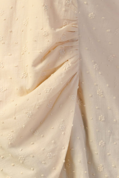 Beige Embroidered Cotton Top with Collar