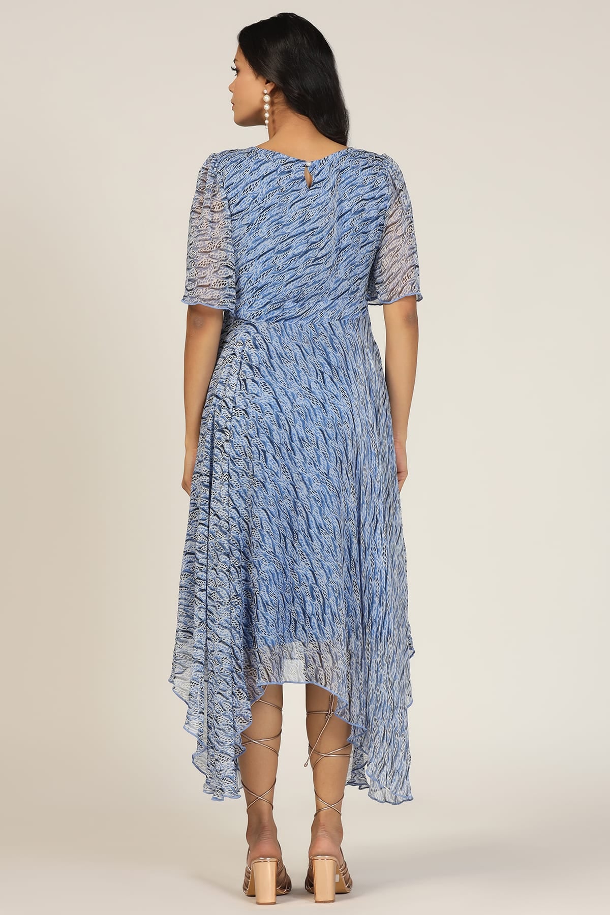 Blue Printed Georgette High-Low Dress