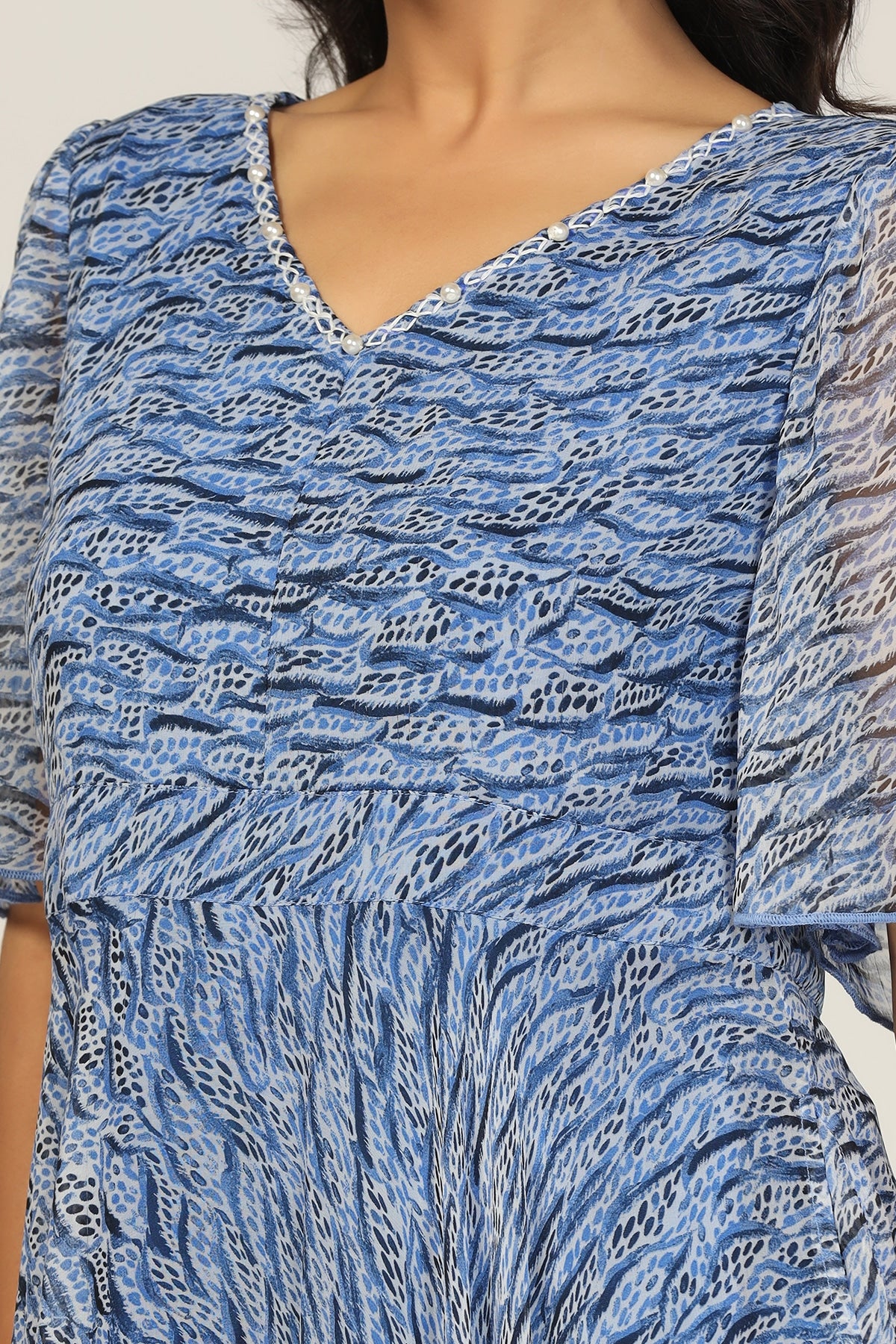 Blue Printed Georgette High-Low Dress