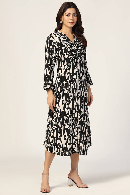 Rayon Pintuck Printed Dress