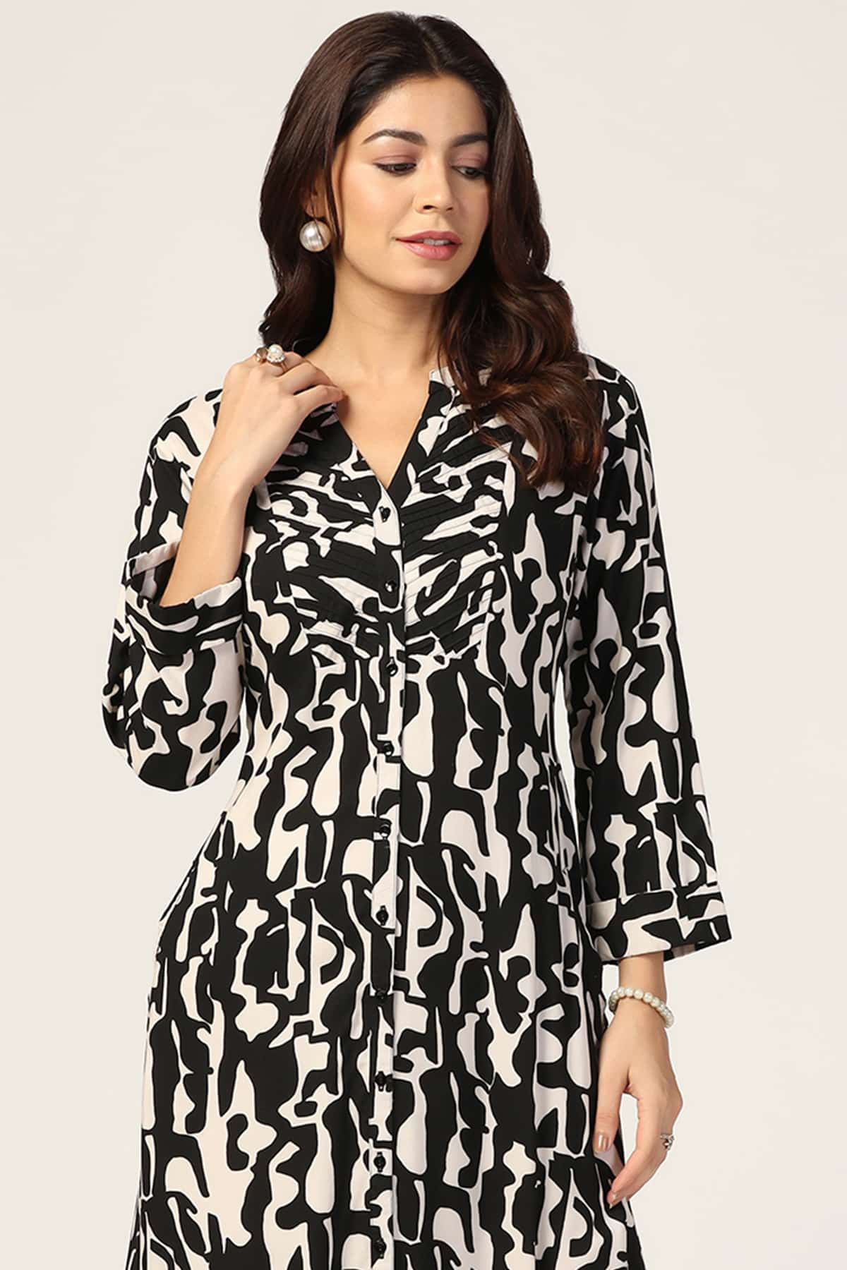 Rayon Pintuck Printed Dress