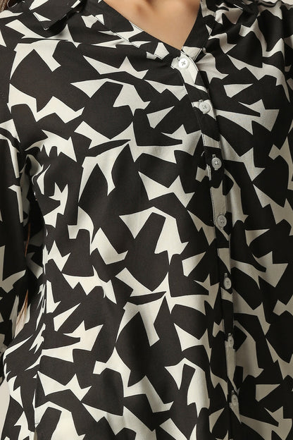Black & White Printed Rayon Shirt with 3/4th Sleeves