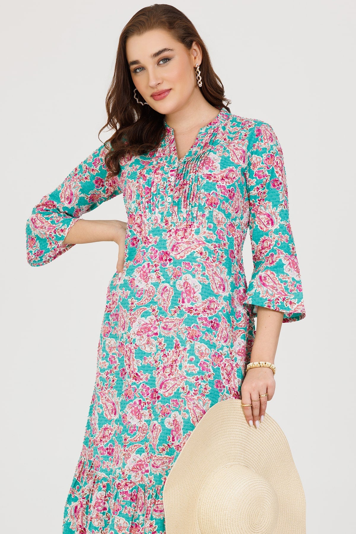 Blue Cotton Dobby Printed Dress