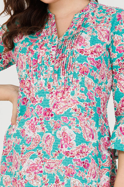 Blue Cotton Dobby Printed Dress