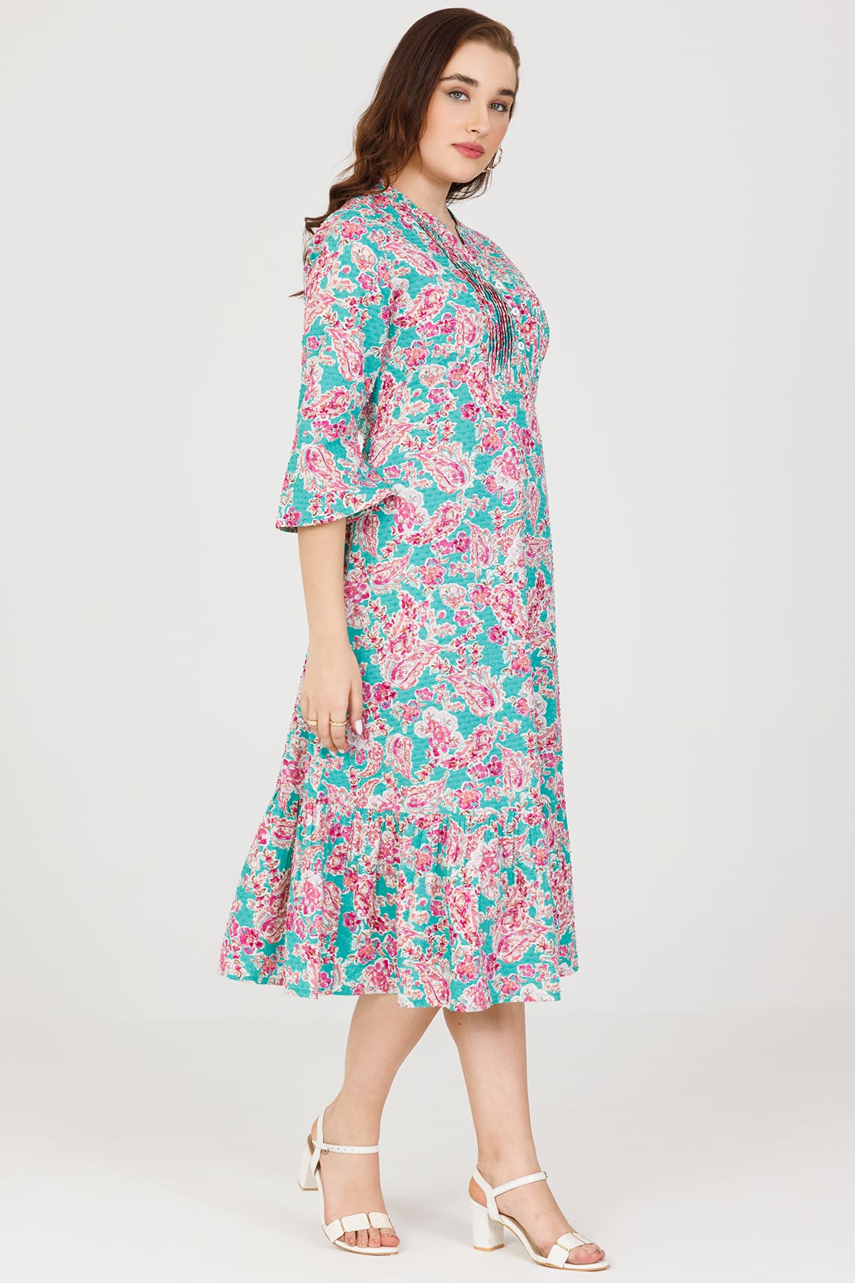 Blue Cotton Dobby Printed Dress