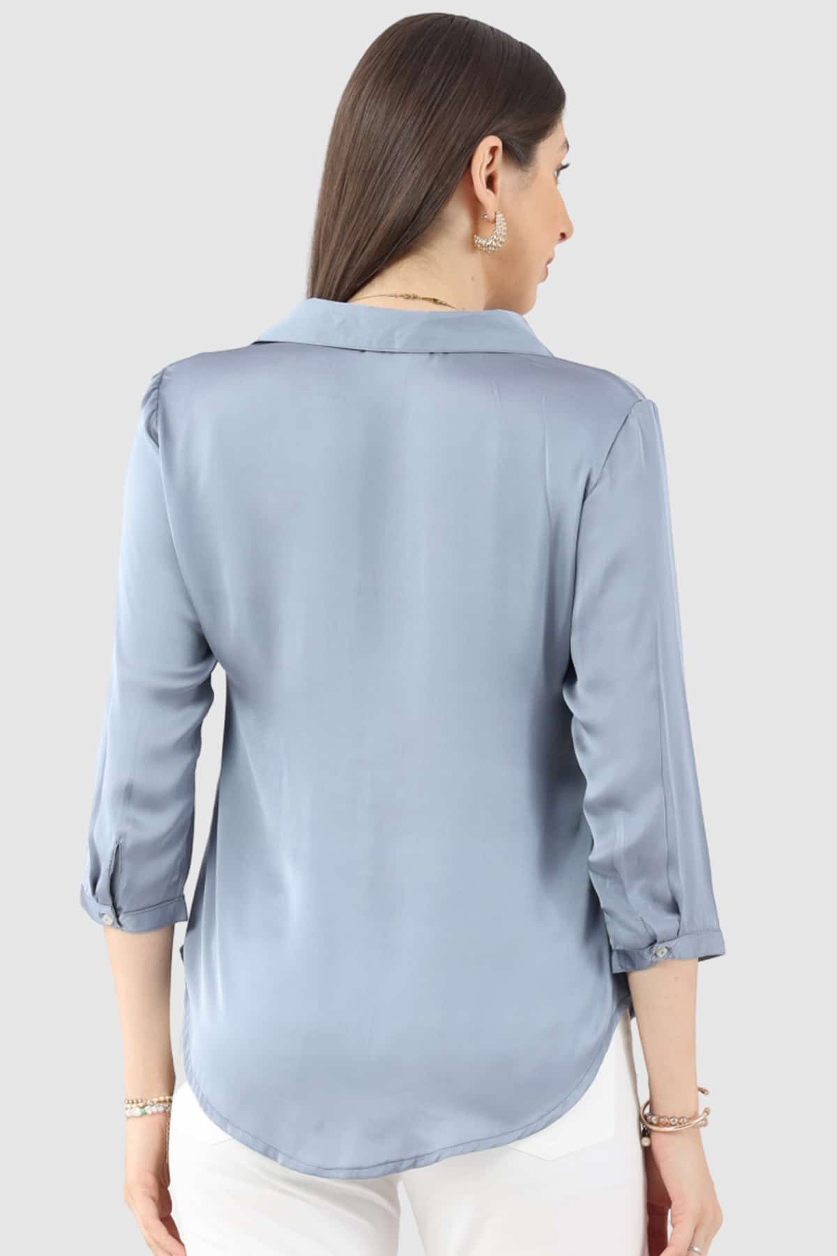 Grey Satin Collared Shirt