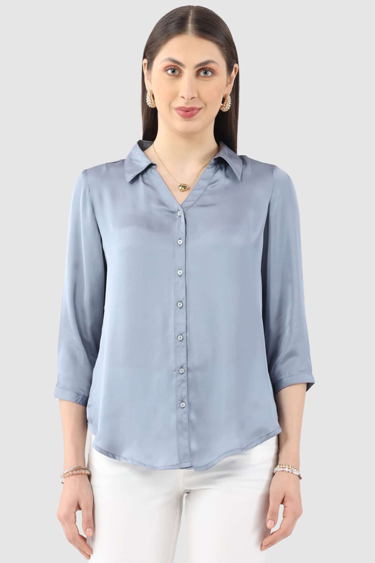 Grey Satin Collared Shirt