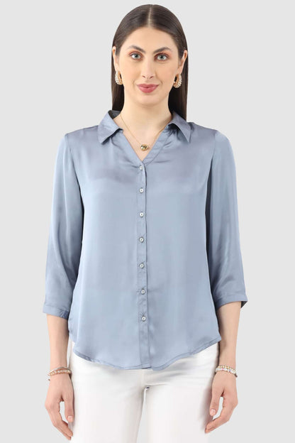 Grey Satin Collared Shirt