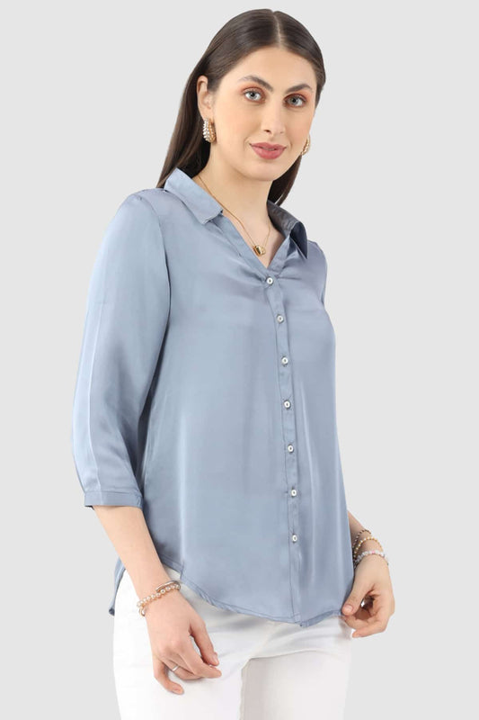 Grey Satin Collared Shirt