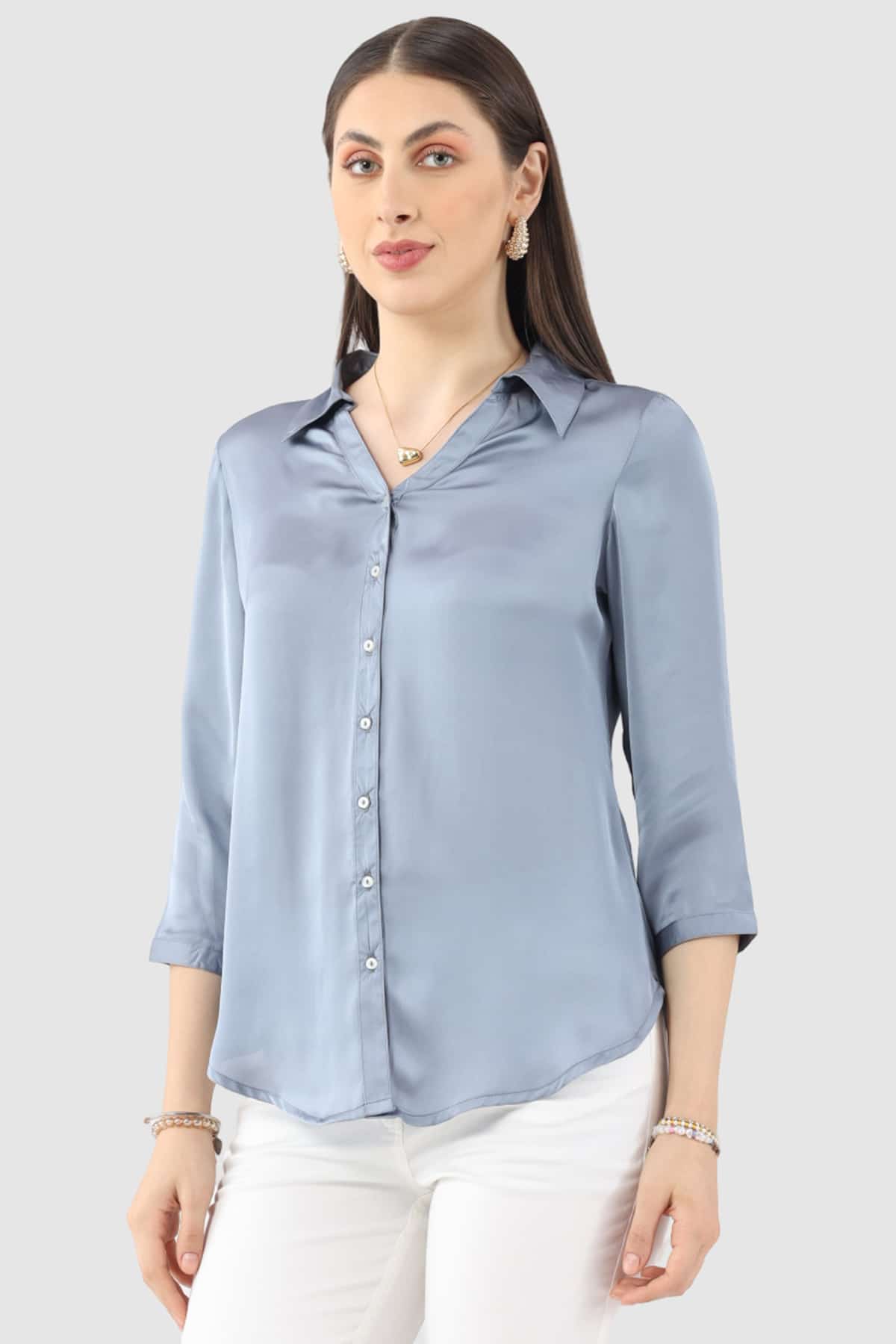 Grey Satin Collared Shirt