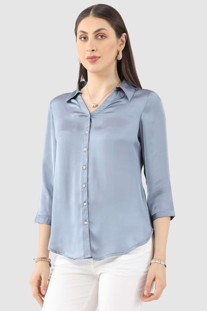 Grey Satin Collared Shirt