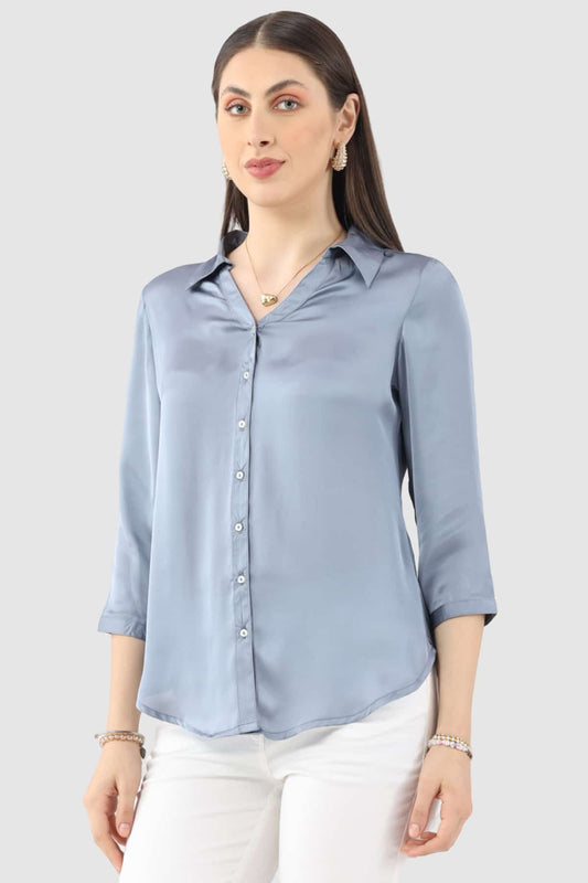 Grey Satin Collared Shirt