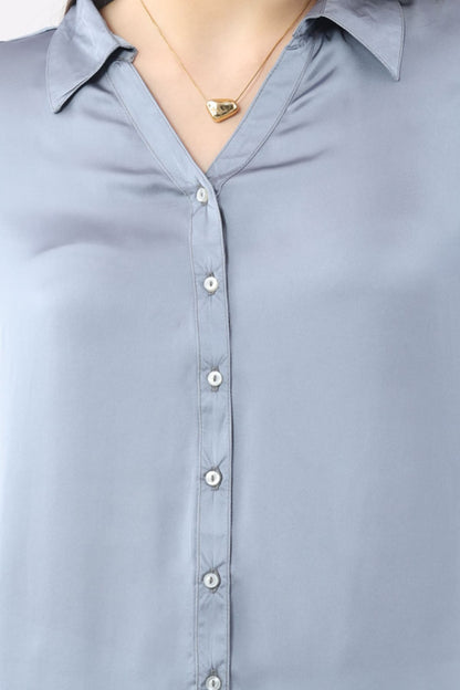 Grey Satin Collared Shirt