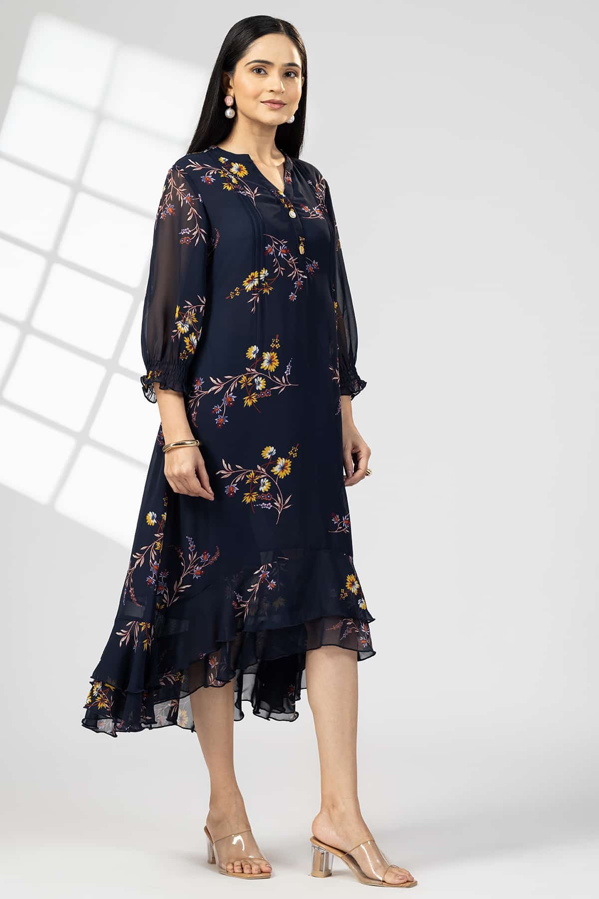 Navy Blue Georgette Printed Dress