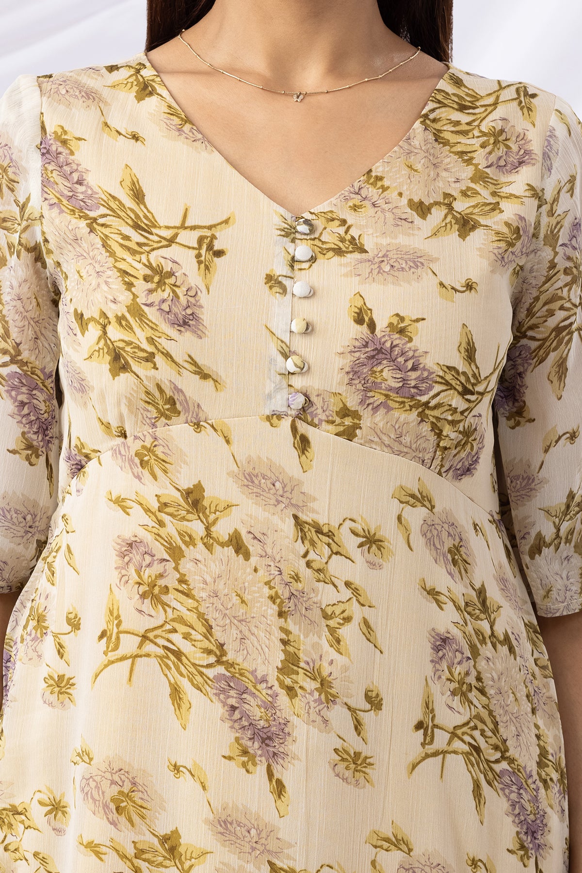 Pale Yellow Printed Chiffon Dress