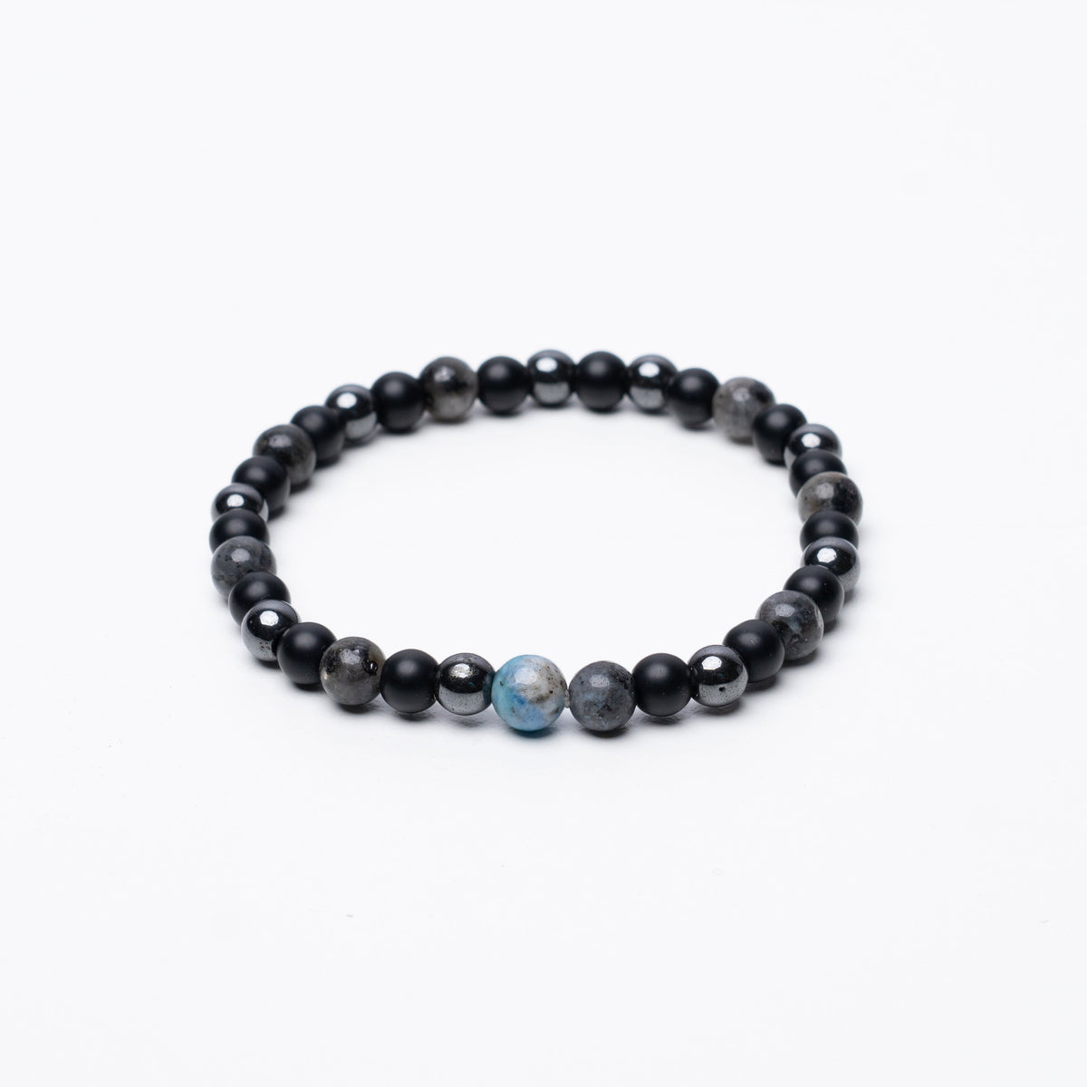 Grey Noir Beaded Bracelet - 6Mm - Elastic Zach