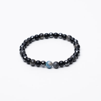 Grey Noir Beaded Bracelet - 6Mm - Elastic Zach