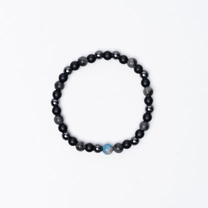 Grey Noir Beaded Bracelet - 6Mm - Elastic
