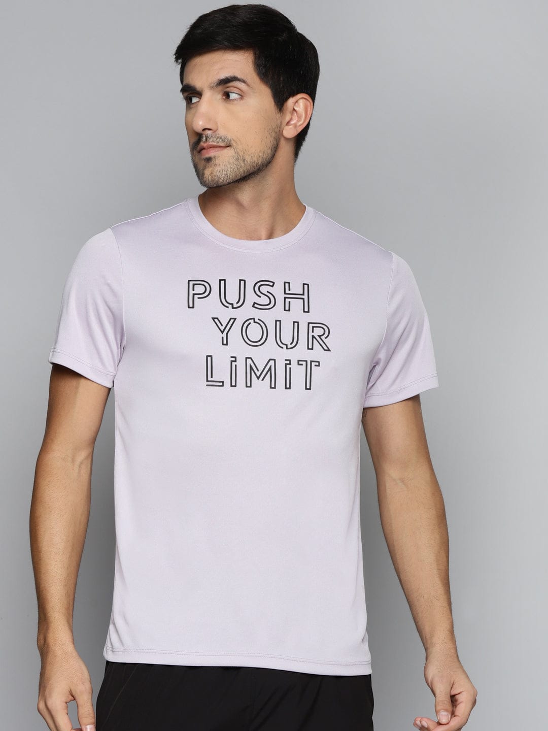 ALCIS Men Grey Typography Printed Slim Fit Running T-shirt